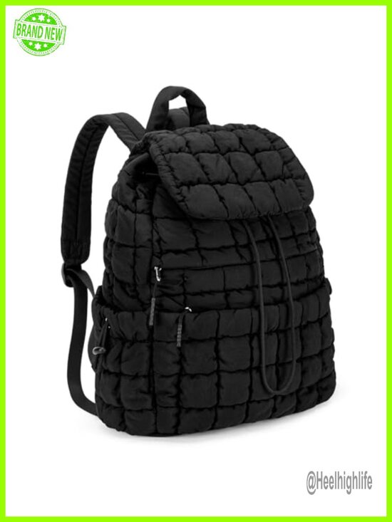 Puffy Quilted Backpack Purse, Casual Lightweight Daypack for Women Travel